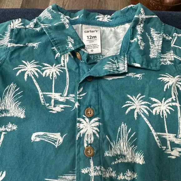 Carters Romper Toddler Boy 12m Button Down Hawaiian EUC - Picture 3 of 4